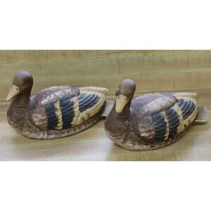 Pair Of Hand Painted Miniature Ceramic Duck figurines.